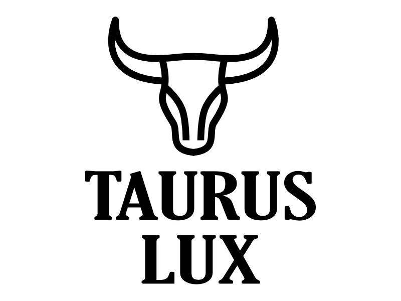 Taurus Lux -logo, Affinity Designerilla suunniteltu urheilukellon bränditunnus.