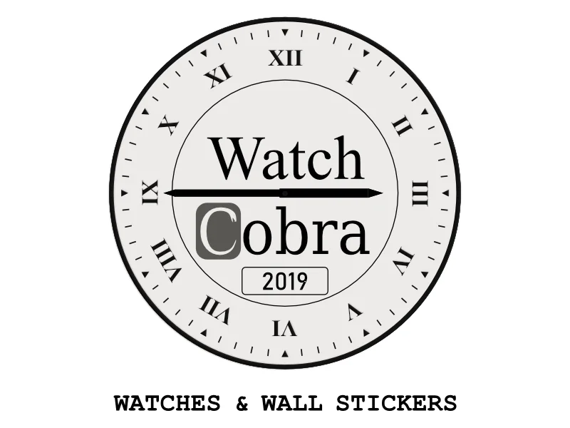 Watch Cobra -logo, Affinity Designerilla tehty kellotaulu roomalaisin numeroin.
